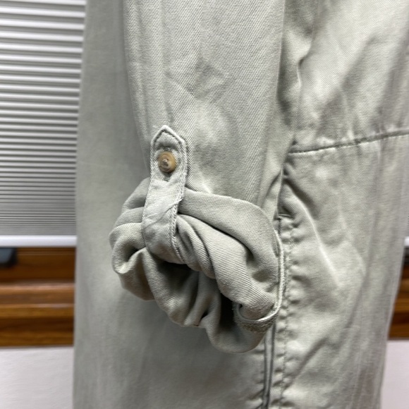 C&C California Sage Green 100% Roll Tab Sleeve Shirt Dress With Pockets Small - Picture 4 of 9